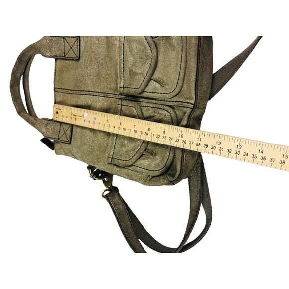 fossil suede gold metallic explorer crossbody hobo tote and coin change purse - Picture 8 of 12